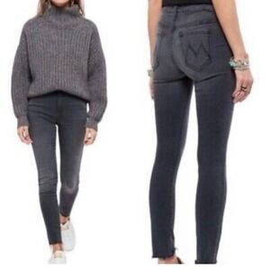 Mother‎ High Waisted Looker Ankle Fray Jeans Dancing In The Moonlight Grey 28